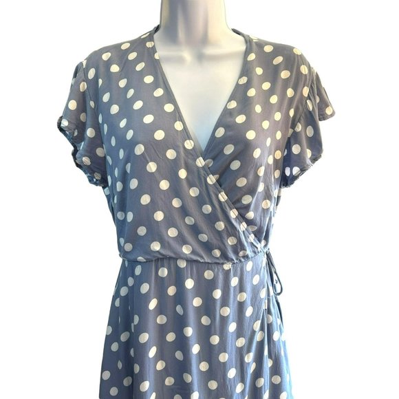 Rails Women's Periwinkle Leanne Polka Dot Wrap Dress Medium Mini Ruffle Trim - Picture 2 of 6